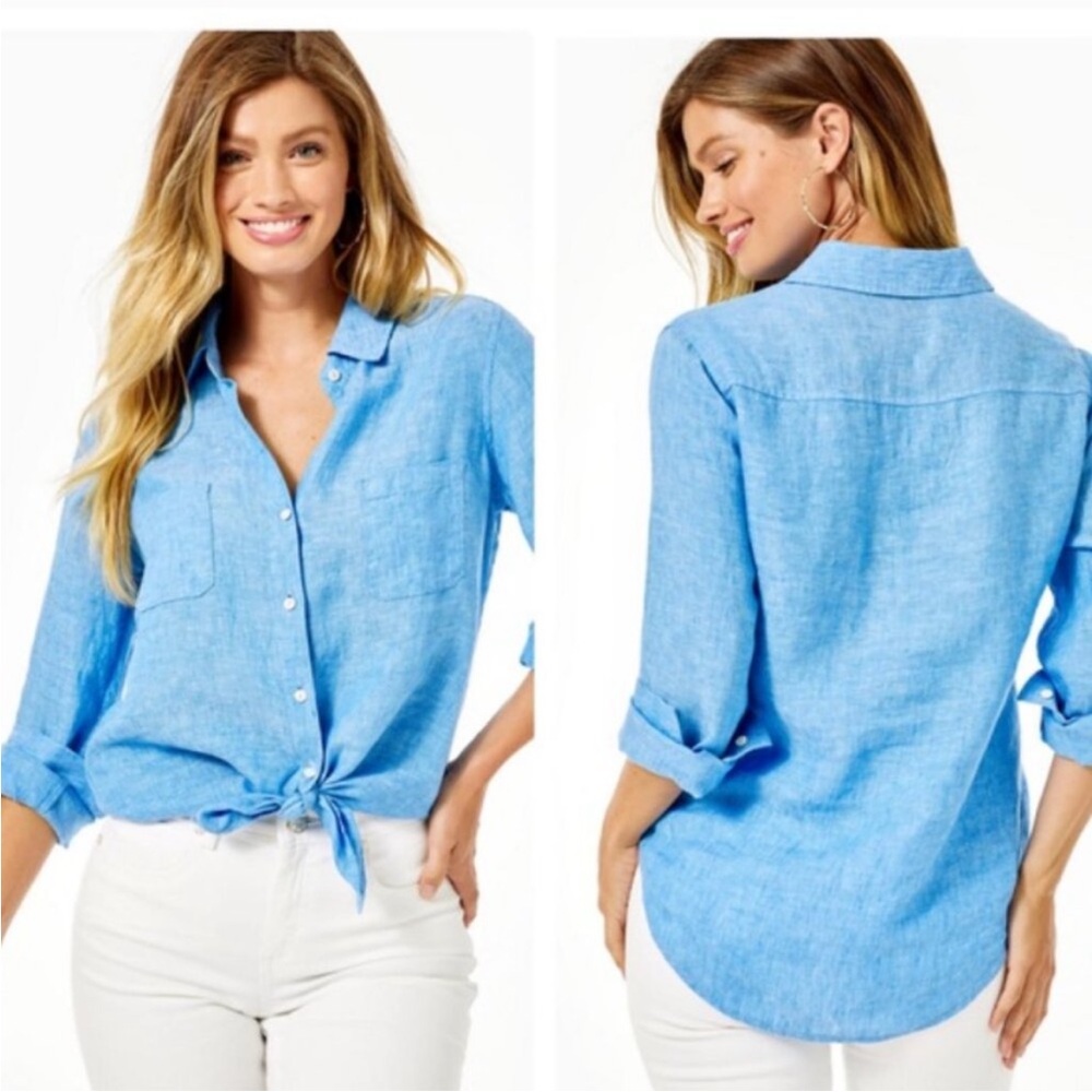 Lilly Pulitzer Sea View Linen Button Down Shirt